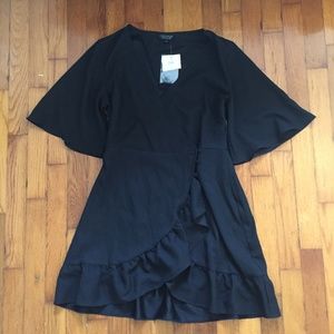 Black Wrap Style Dress with Buttons